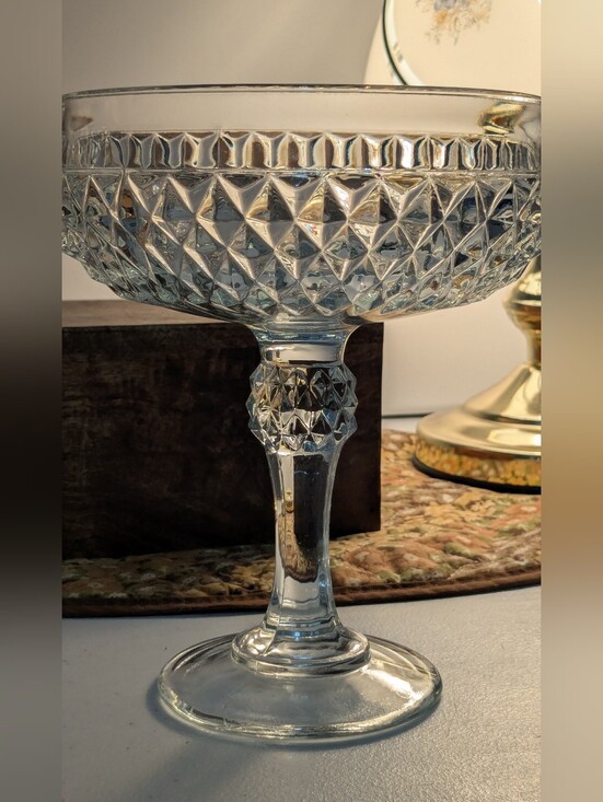 Other - Vintage 1960s Indiana Glass Pedestal Compote/ Candy Dish, Diamond Point Pattern